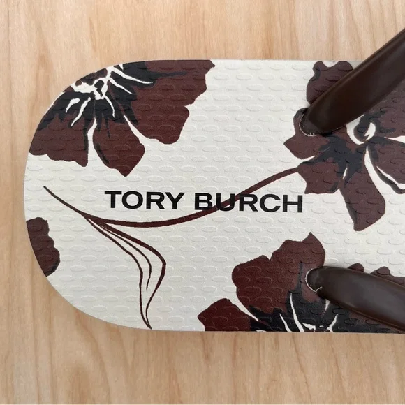 Tory Burch Potting Soil Ivory Daisy Flip Flop Thong Sandal Logo Size 8 EUC - Picture 5 of 8